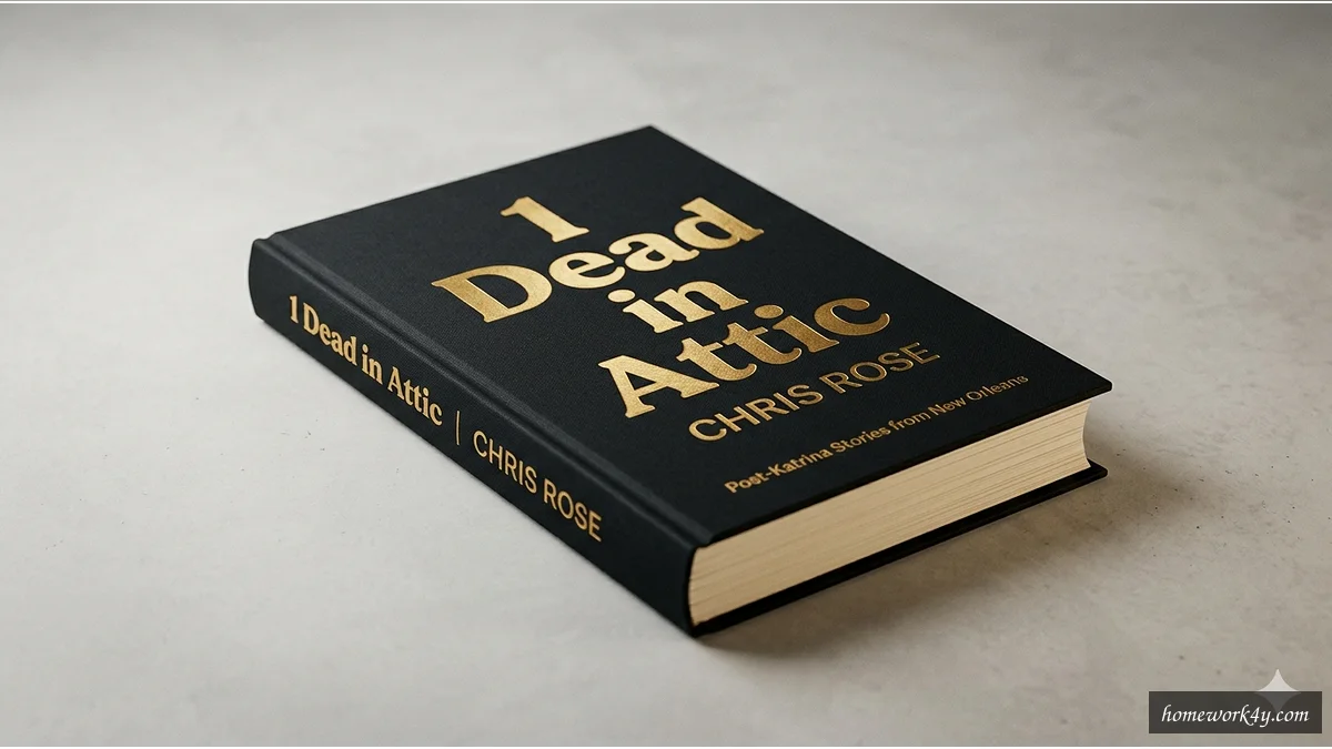 Sleek 3D angled book mockup of 1 Dead in Attic on a clean workspace