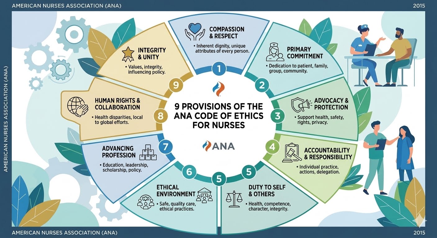 Diagram of the nine provisions of the ANA Code of Ethics