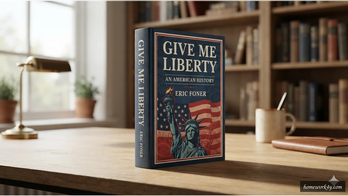 Sleek 3D angled book mockup of Give Me Liberty on a clean workspace