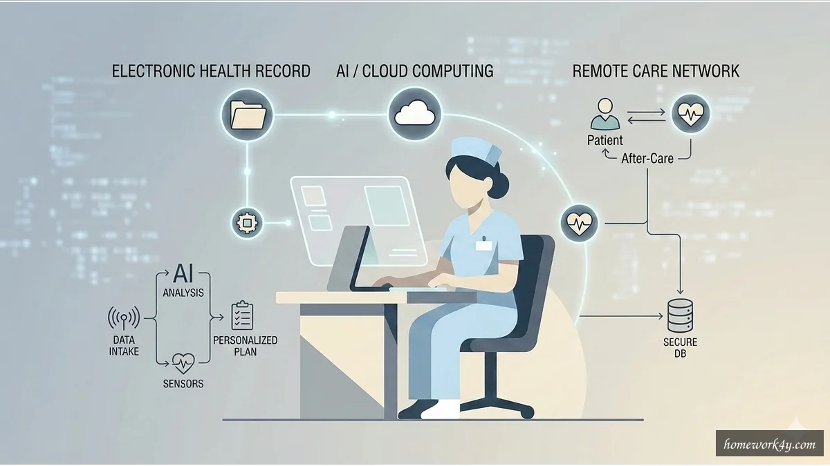 Nurse interacting with digital healthcare system