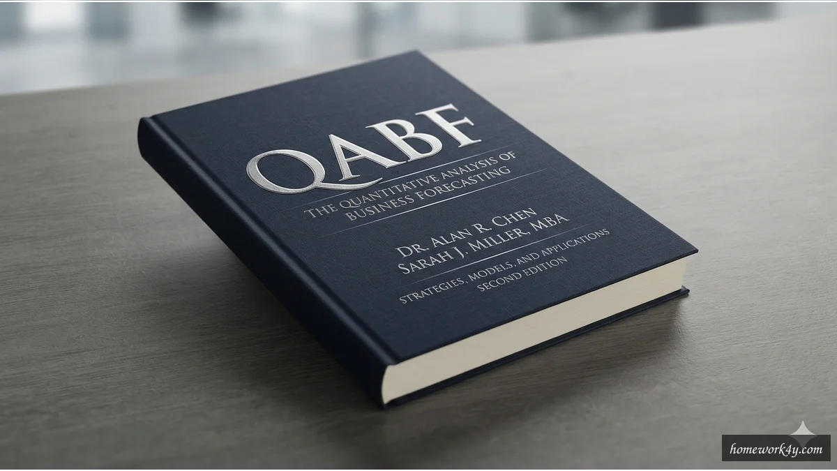 Sleek 3D angled book mockup of QABF on a clean workspace