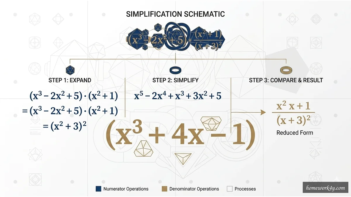 Minimalist vector schematic of rational equation with simple design and clear visual hierarchy