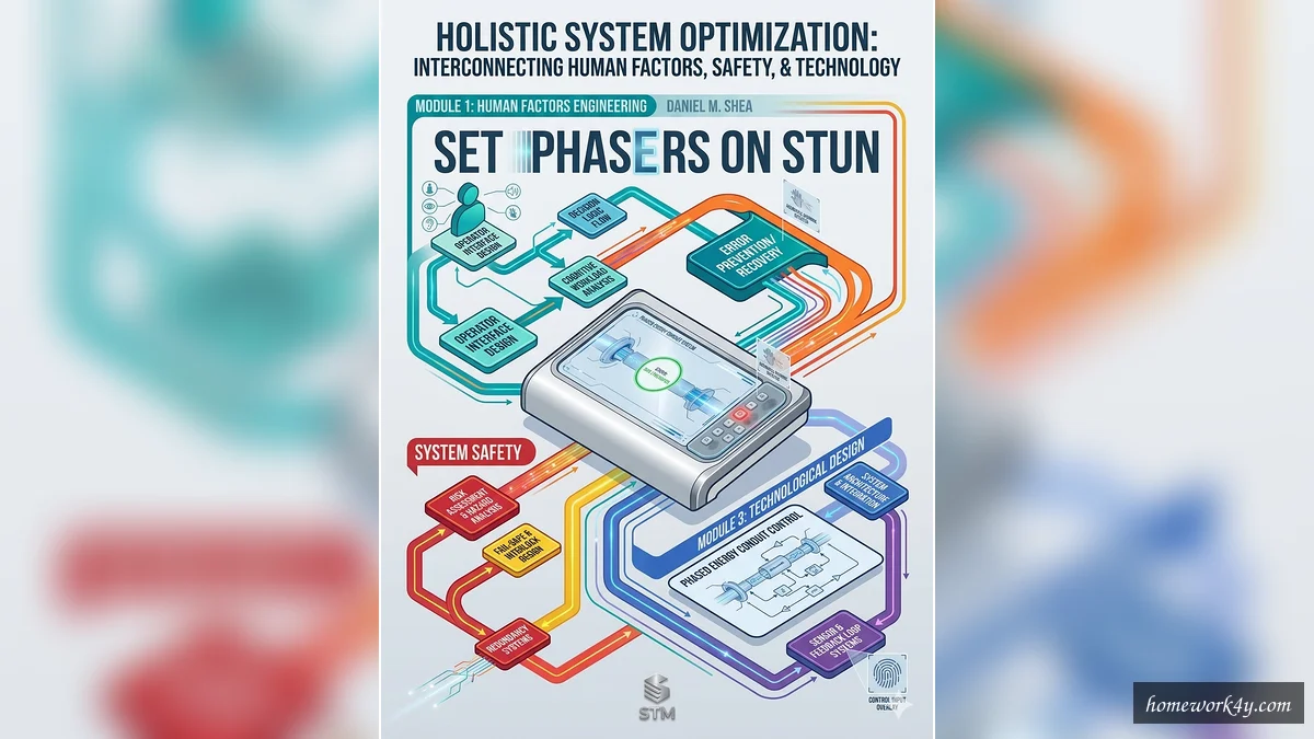 Vector isometric schematic visualizing the relationship between human factors engineering, system safety, and technological design