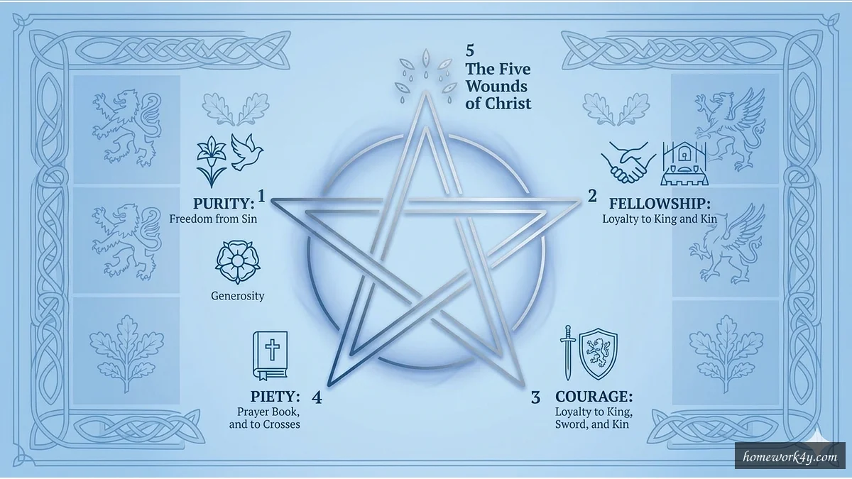 Pentangle of chivalric virtues in Sir Gawain and the Green Knight