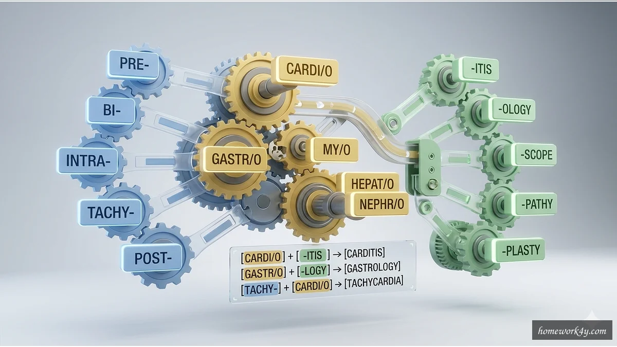 Medical terminology word-building system illustration