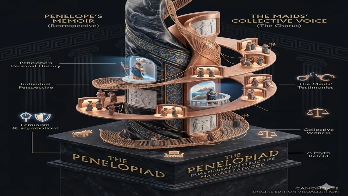 3D rendering of The Penelopiad's dual-voiced narrative structure
